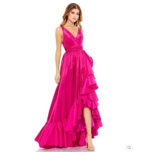 MAC DUGGAL Magenta Taffeta High Low Ruffle Gown